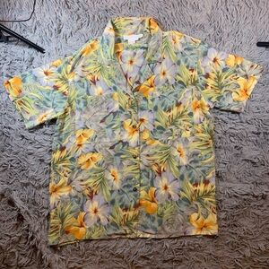 Vintage 90s blue-grey floral Hawaiian shirt sz M